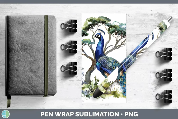 Watercolor Peacock Pen Wrap Sublimation Pen Designs