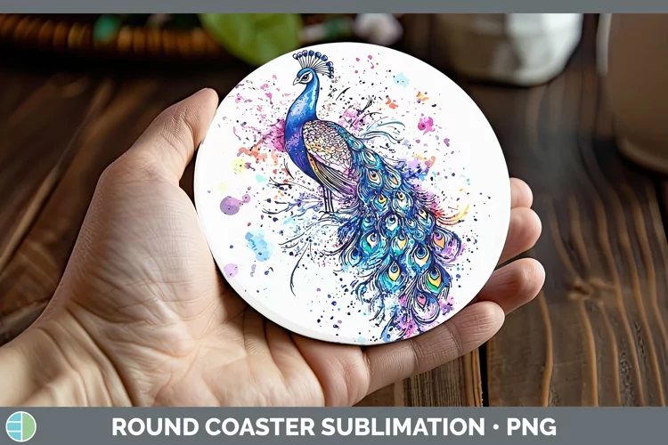 Watercolor Peacock Round Coaster Sublimation Coaster Designs