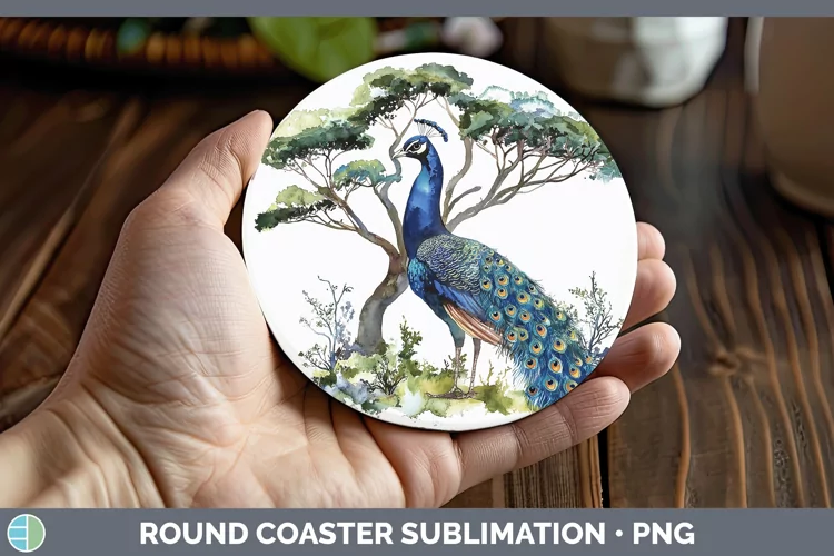 Watercolor Peacock Round Coaster Sublimation Coaster Designs
