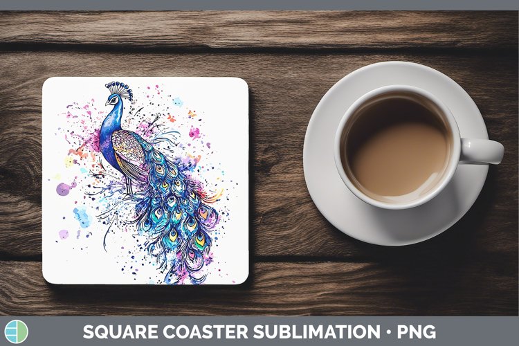Watercolor Peacock Square Coaster Sublimation Coaster Design