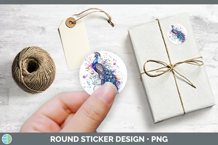 Watercolor Peacock Stickers | Round Labels Designs