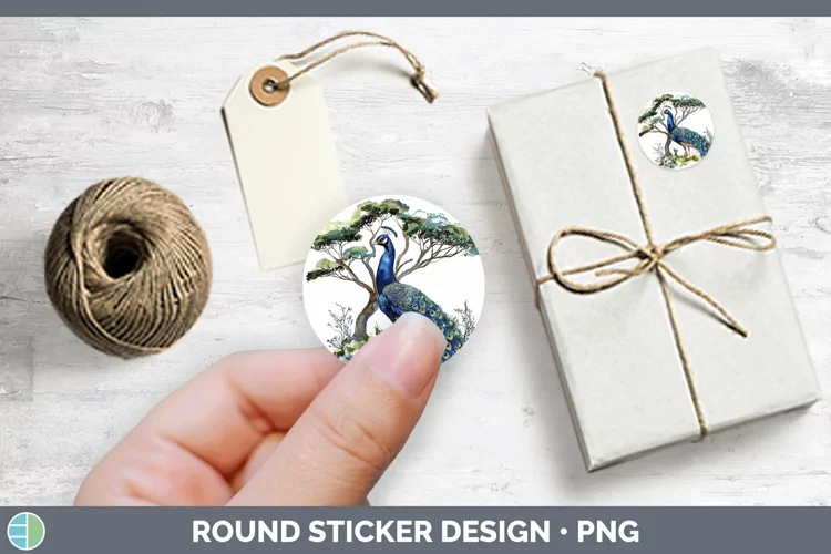 Watercolor Peacock Stickers | Round Labels Designs