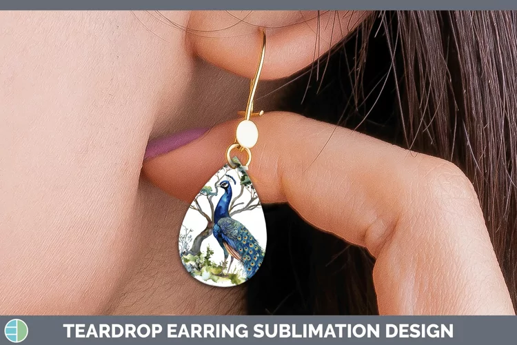 Watercolor Peacock Teardrop Earrings Sublimation Earrings De