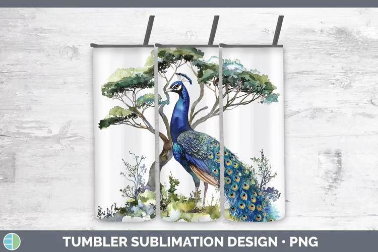 Watercolor Peacock Tumbler Sublimation 20 oz Skinny Tumbler