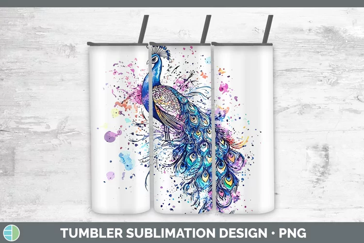 Watercolor Peacock Tumbler Sublimation 20 oz Skinny Tumbler