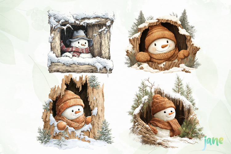 Watercolor Peeking Christmas Snowman