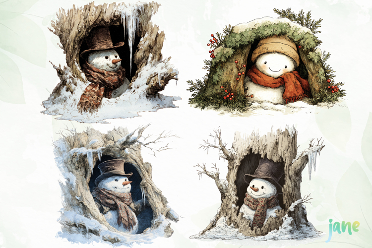 Watercolor Peeking Christmas Snowman