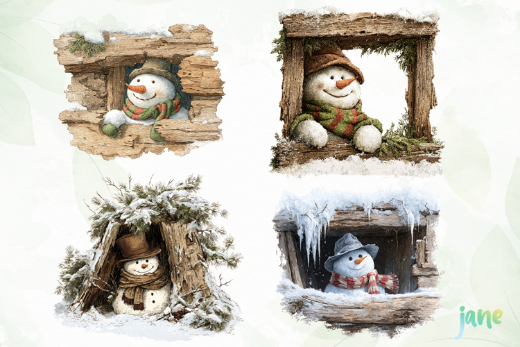 Watercolor Peeking Christmas Snowman