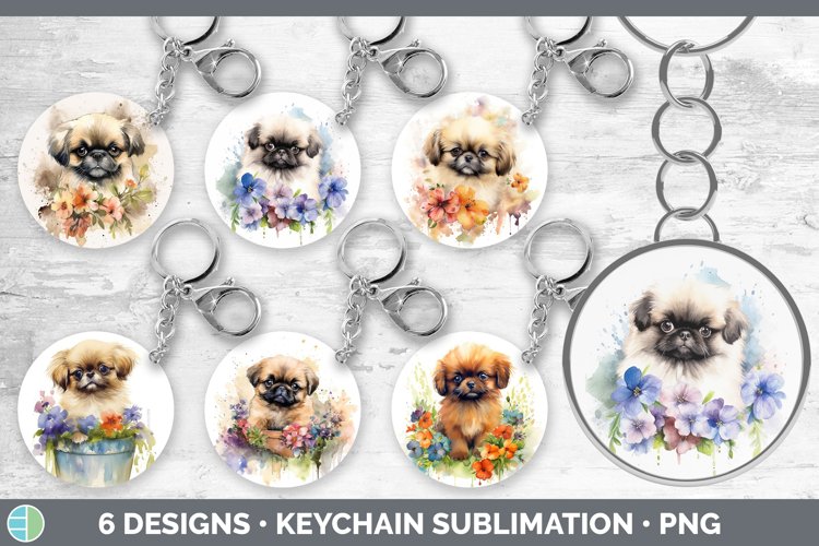 Bundle of six Wild Flowers Pekingese Keychain designs.