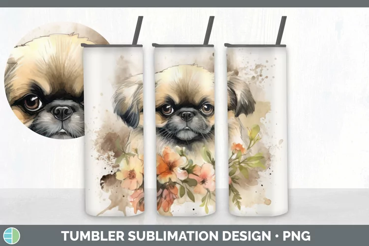 Watercolor Pekingese Dog Tumbler | Sublimation 20 oz Skinny