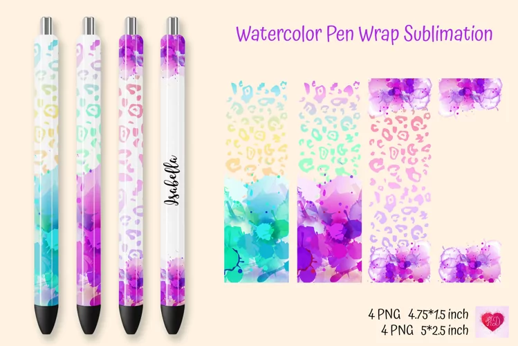 Watercolor Leopard Pen Wrap Sublimation. Waterslide Pen Wrap