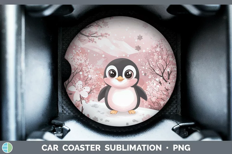 Watercolor Penguin Car Coaster Sublimation Designs