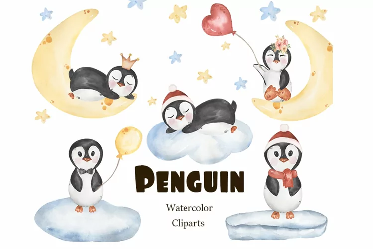 Watercolor Cute Baby Penguin Clipart