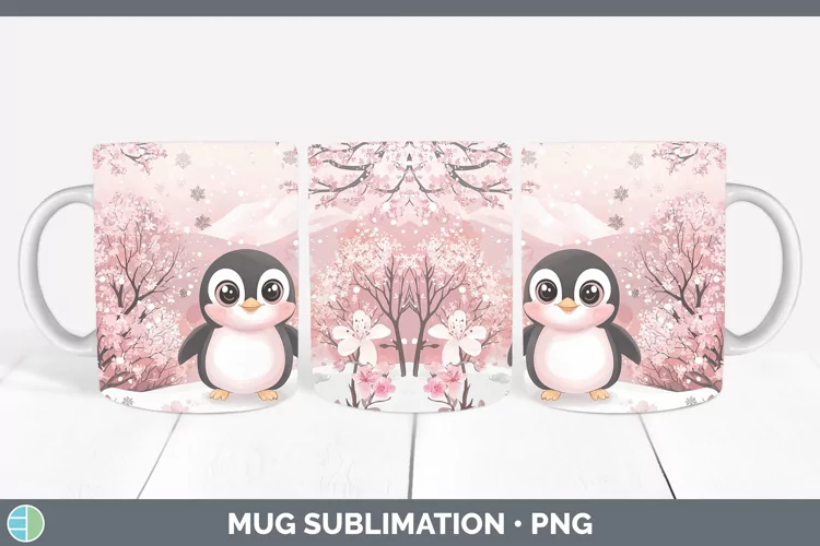 Watercolor Penguin Mug Wrap Sublimation Coffee Cup Designs