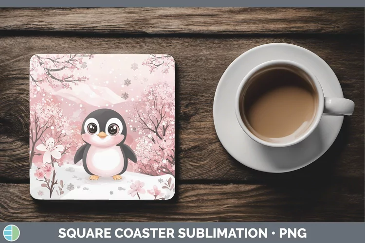 Watercolor Penguin Square Coaster Sublimation Coaster Design