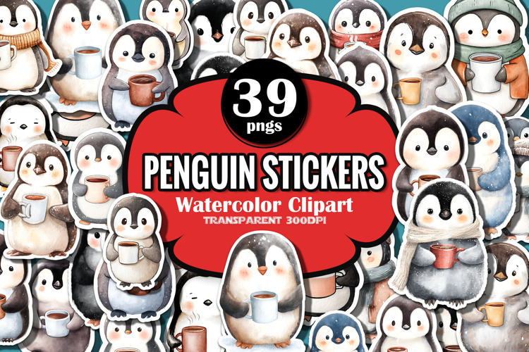 Watercolor Penguin Stickers Clip Art | Cute Winter Penguins