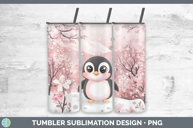 Watercolor Penguin Tumbler Sublimation 20 oz Skinny Tumbler