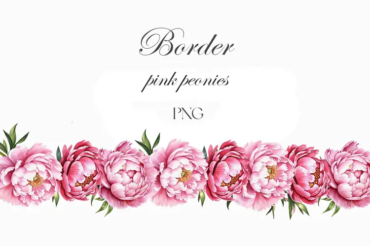 Watercolor peonies border. Garden flowers