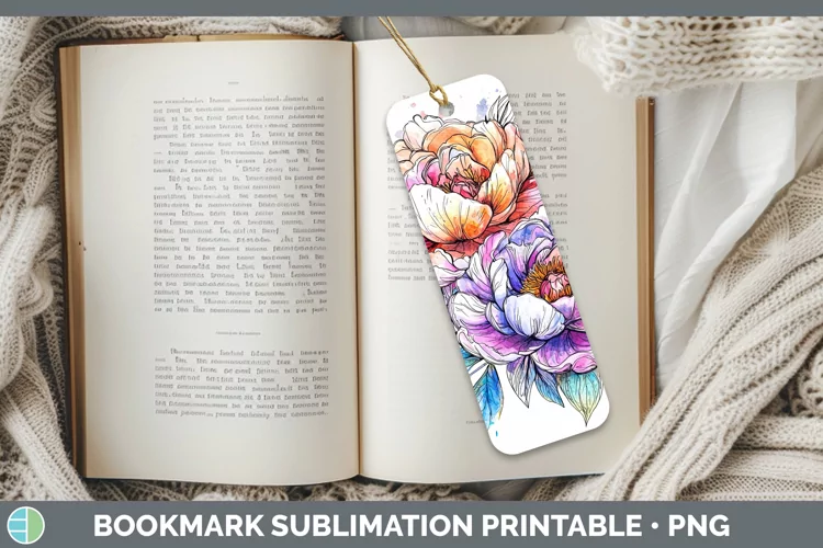 Watercolor Peony Bookmark Sublimation Printable Designs