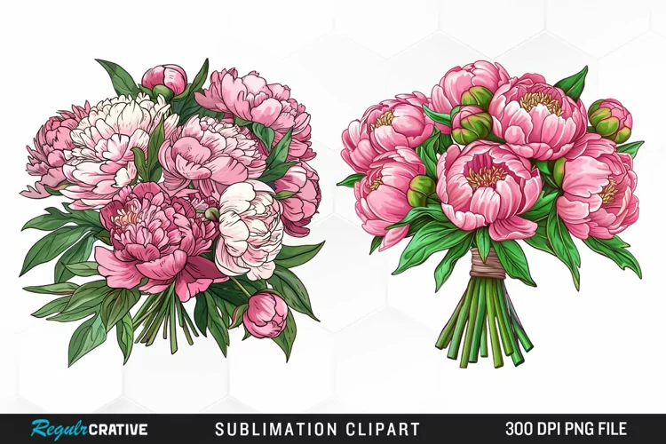 Watercolor Peony Bouquet Clipart