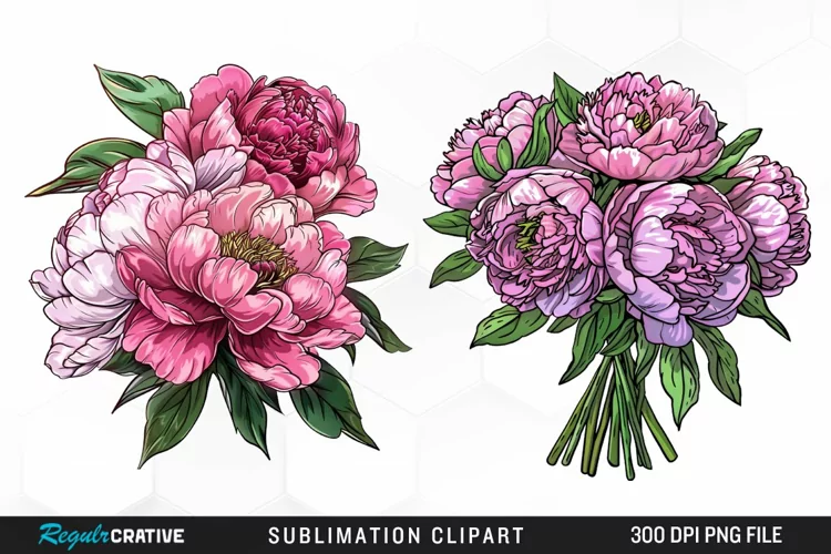 Watercolor Peony Bouquet Clipart