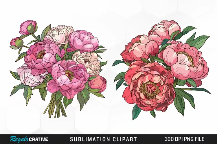 Watercolor Peony Bouquet Clipart