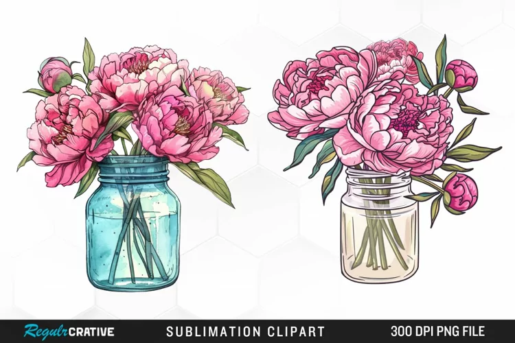 Watercolor Peony Bouquet Clipart