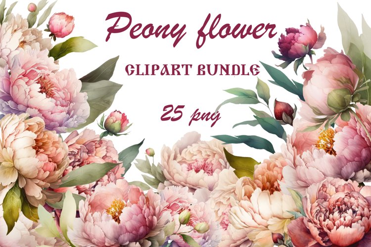 Watercolor Peony flower Clipart example image 1