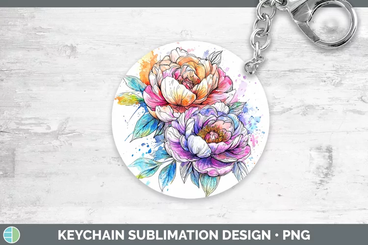 Watercolor Peony Keychain Sublimation Keyring Designs