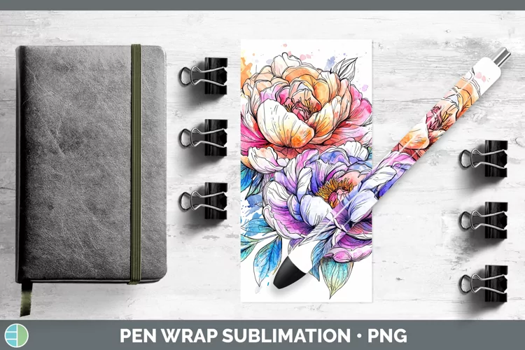 Watercolor Peony Pen Wrap Sublimation Pen Designs