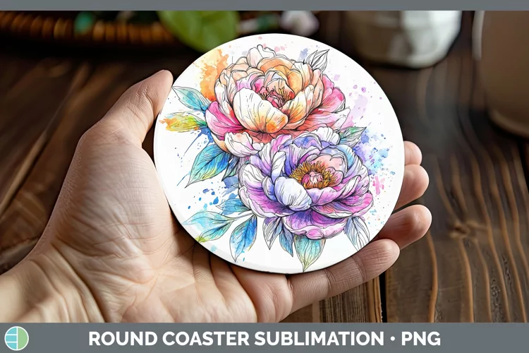 Watercolor Peony Round Coaster Sublimation Coaster Designs