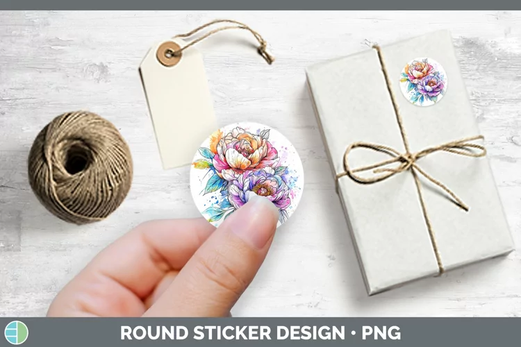 Watercolor Peony Stickers | Round Labels Designs