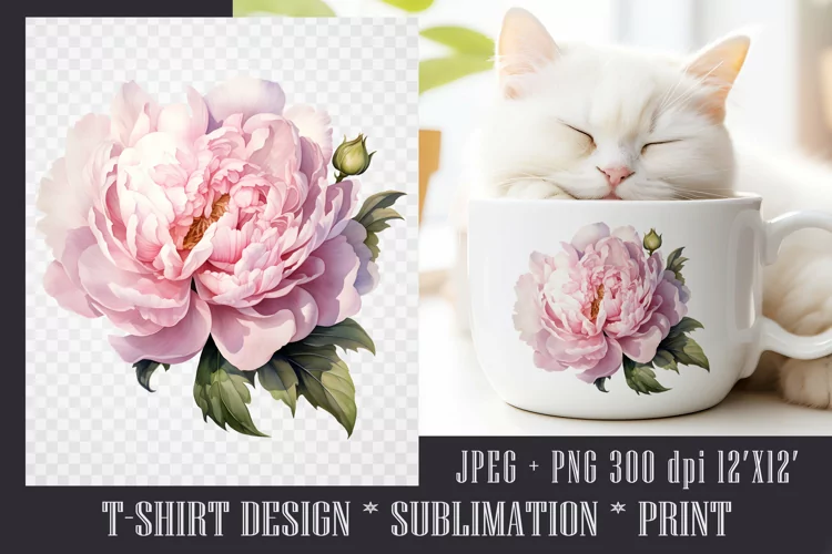 Watercolor Peony Sublimation PNG|JPEG