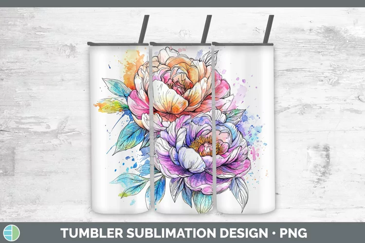 Watercolor Peony Tumbler Sublimation 20 oz Skinny Tumbler De