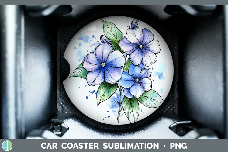 Watercolor Periwinkle Car Coaster Sublimation Designs