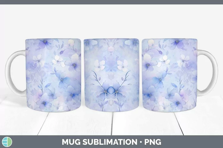 Watercolor Periwinkle Mug Wrap Sublimation Coffee Cup Design