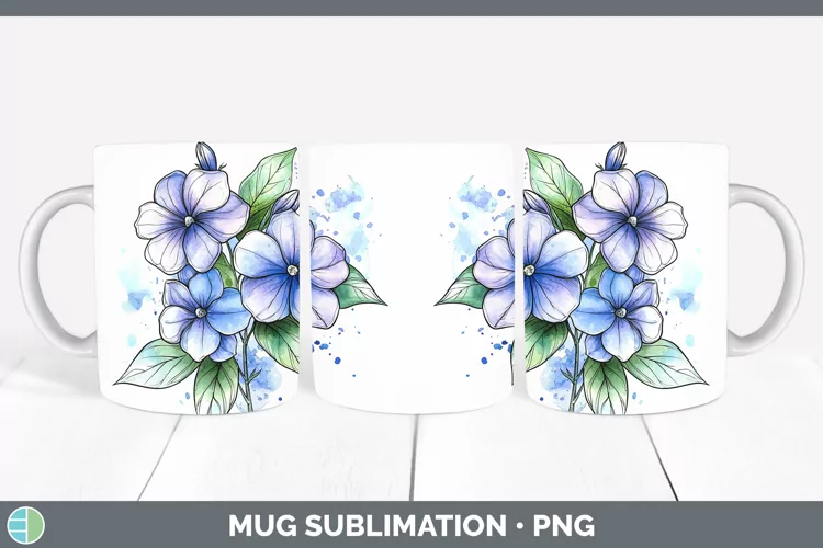 Watercolor Periwinkle Mug Wrap Sublimation Coffee Cup Design