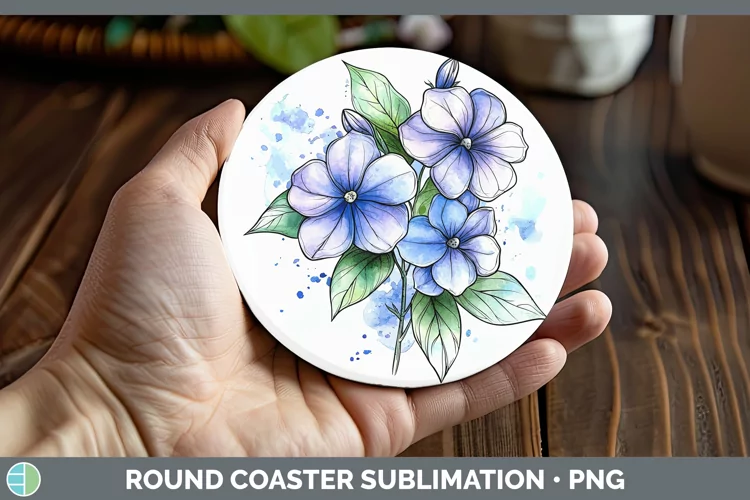 Watercolor Periwinkle Round Coaster Sublimation Coaster Desi