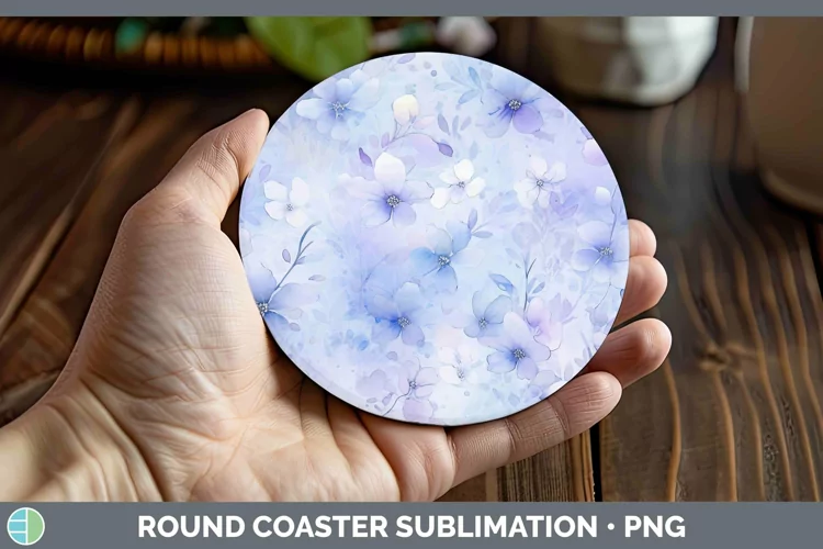 Watercolor Periwinkle Round Coaster Sublimation Coaster Desi