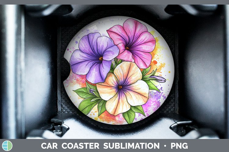 Watercolor Petunia Car Coaster Sublimation Designs
