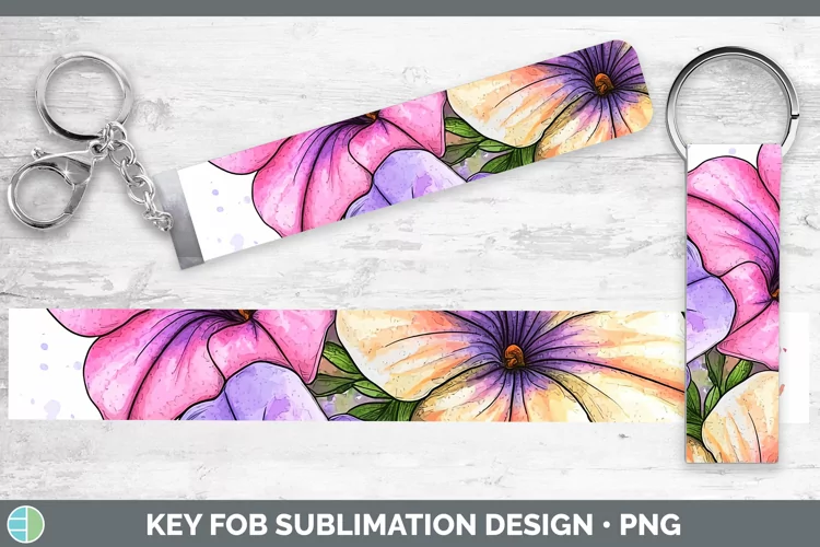 Watercolor Petunia Key Fob Sublimation Wristlet Designs