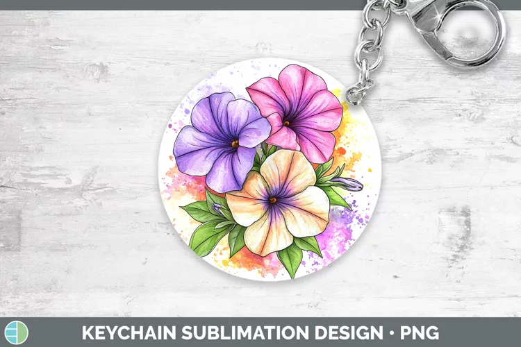 Watercolor Petunia Keychain Sublimation Keyring Designs