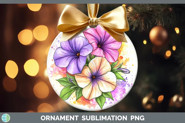 Watercolor Petunia Ornament Sublimation Bauble Designs