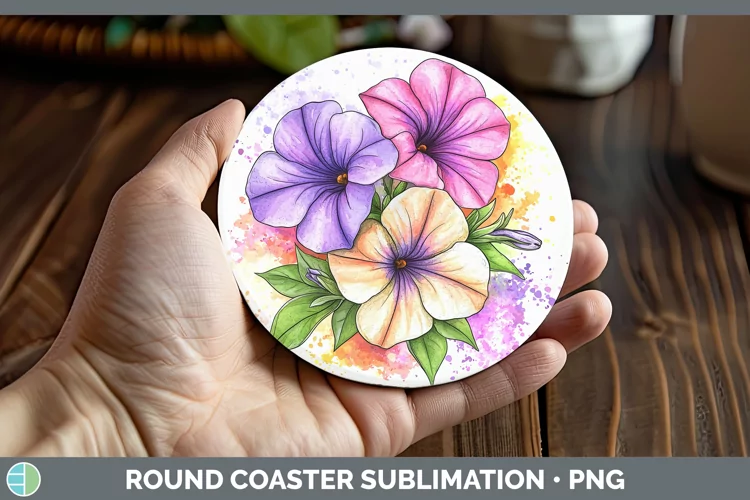 Watercolor Petunia Round Coaster Sublimation Coaster Designs