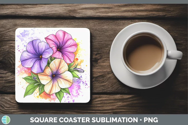 Watercolor Petunia Square Coaster Sublimation Coaster Design