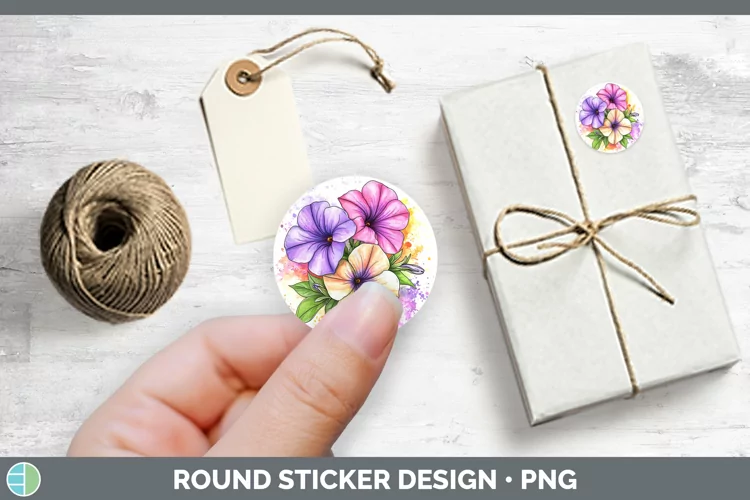 Watercolor Petunia Stickers | Round Labels Designs