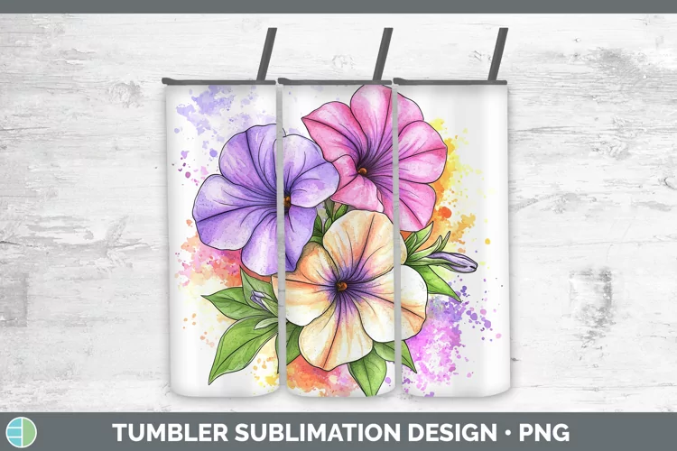Watercolor Petunia Tumbler Sublimation 20 oz Skinny Tumbler