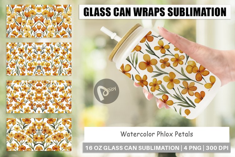 Glass Can Wraps Watercolor Phlox Petals