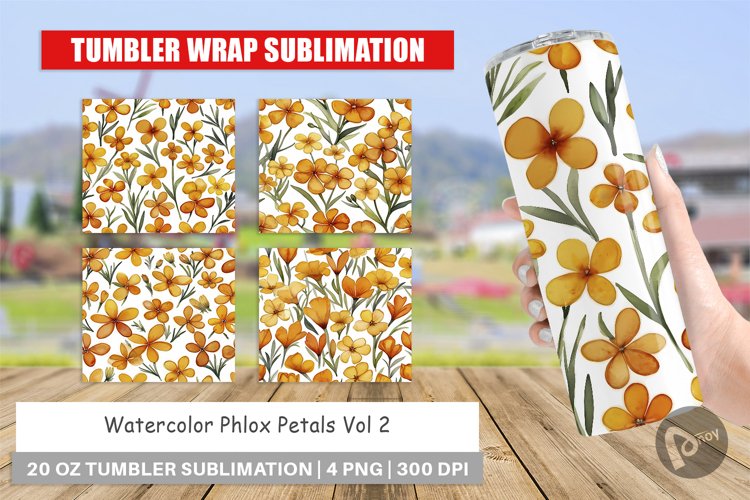 Tumbler Sublimation Watercolor Phlox Petals