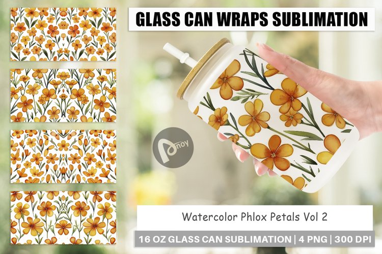 Glass Can Wraps Watercolor Phlox Petals